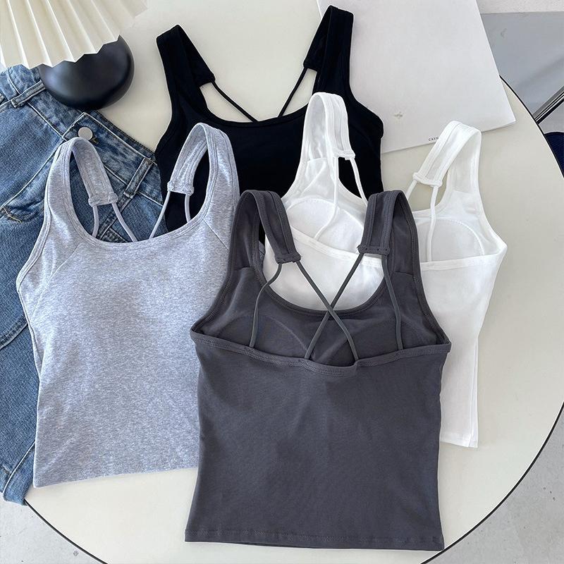 Áo Hai Dây Phong Cách Chéo, Dành Cho Bé Gái, Kiểu Cổ Yếm Cổ, Mặc Ngoài Mùa Hè, Thiết Kế khoét Lưng, Áo Ba Lỗ Ngắn, Thích Hợp Cho Phụ Nữ, Vừa Vặn Thoải Mái, Áo Vest Hai Dây Nữ, Có Sẵn Trong 1 / 2 Chiếc