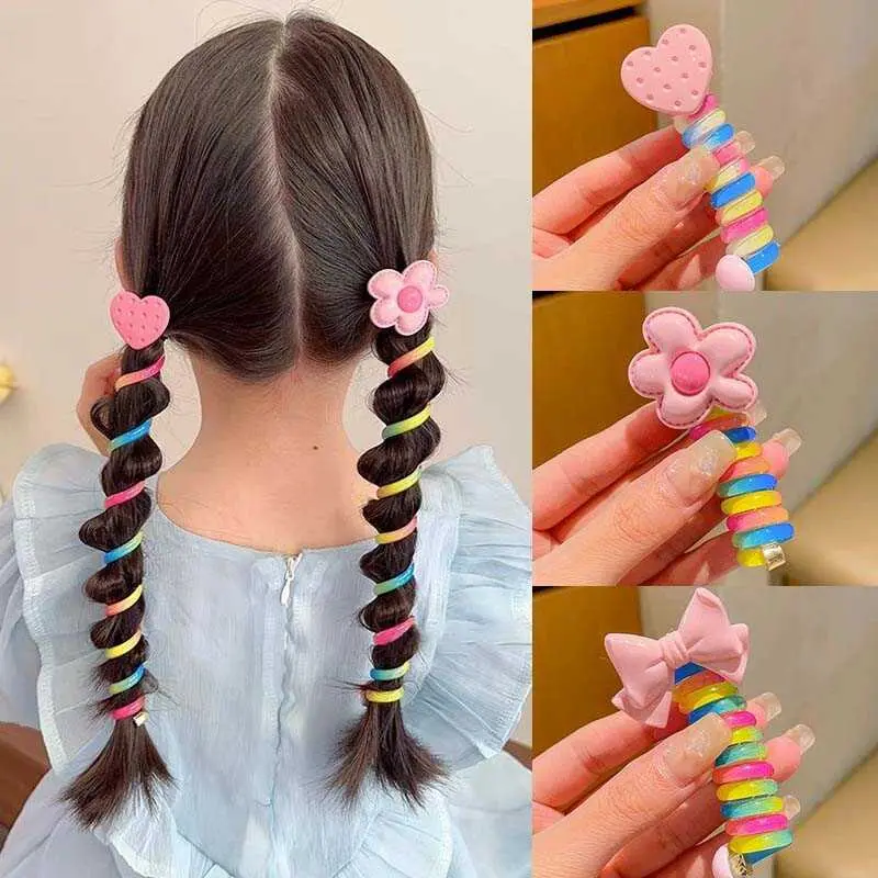 1Pcs Girls Elastic Rubber Bands Children Telephone Wire Ties Spiral Coil Hairbands Rope Ponytail Hair Accessories