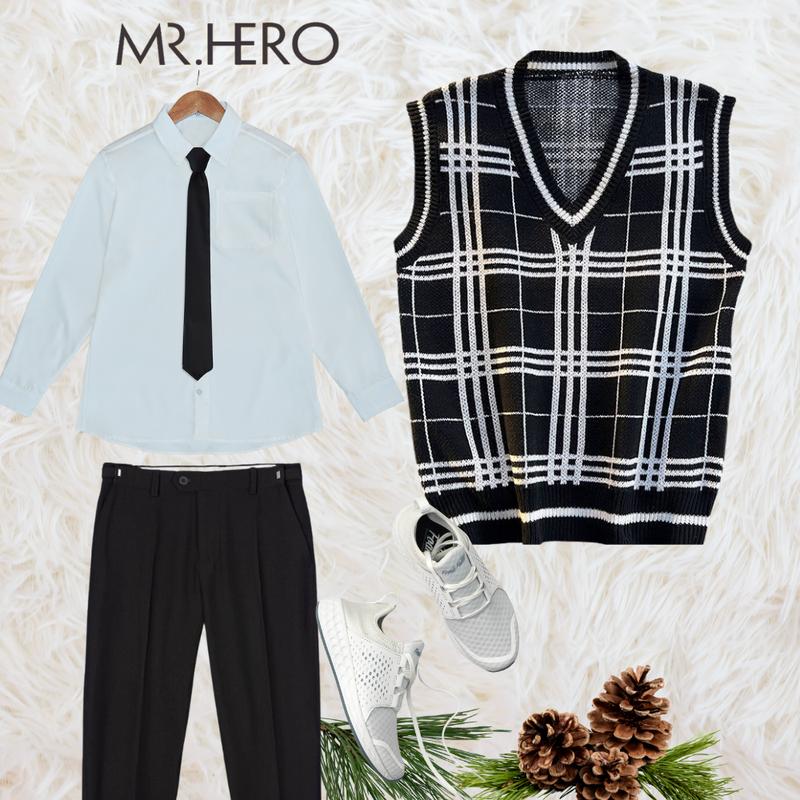 Áo len gile unisex sweater GL02 form rộng phong cách  ghile cổ tim kẻ sọc Mrherovn Menswear Nam