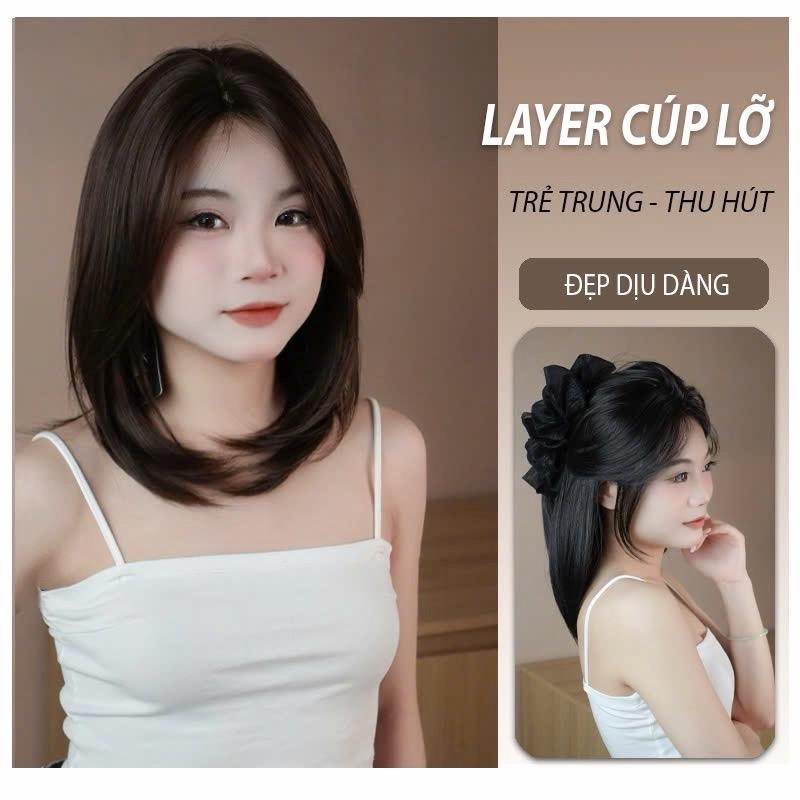 Tóc Giả Nữ Nguyên Đầu Layer Cúp 30cm HALI dáng tóc lỡ phong cách Hàn chất tóc cao cấp chịu nhiệt