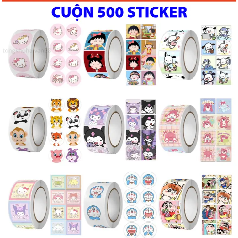 Cuộn 500 sticker khen thưởng hoạt hình ngộ nghĩnh