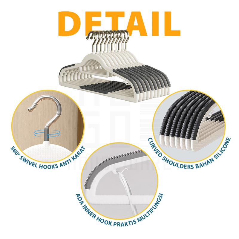 Product Introduction of Gantungan Baju Anti Slip Isi 10 Pcs Hanger Gantungan Baju Dewasa Hanger dengan Karet Tebal 8