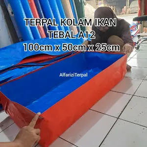 Terpal Kolam Ikan A12 100cm x 50cm x 25cm Bentuk Kotak Tebal Berkualitas 3 Varian Tipe dengan Ring Mata Ayam untuk Budidaya Ikan