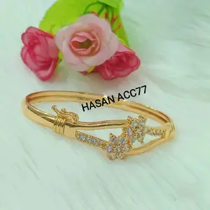 gelang tangan bangkok wanita dewasa model 2 bunga berlian emas/Titanium/viral Gold