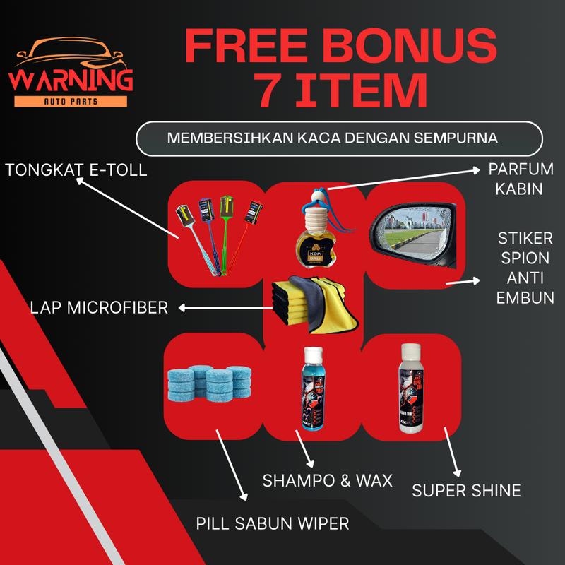 l Terlaris No.1 l Wiper Mobil Quad 4 Karet Blade Bonus 7 Item 1 Set Kiri dan Kanan Universal Semua Jenis Mobil Pembersih Kaca Depan Kendaraan WARNING AUTO PARTS 1