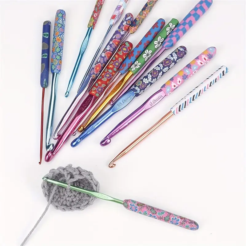 Random Color Soft Ceramic Crochet Hook, 9 Counts/12pcs/14pcs Flower Pattern Crochet Hooks, Easy To Hold Crochet Hook for Arthritis, Crochet Supplies 6