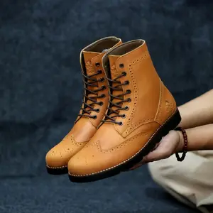 COD [BAYAR DI TEMPAT] PROMO TERBARU!!! Sepatu Pria Boots Temali Wingtif 100% Kulit Asli Kerja Kantor Formal Gaya Outdoor Bikers Touring Fashion Boots Cokelat Coklat Karet