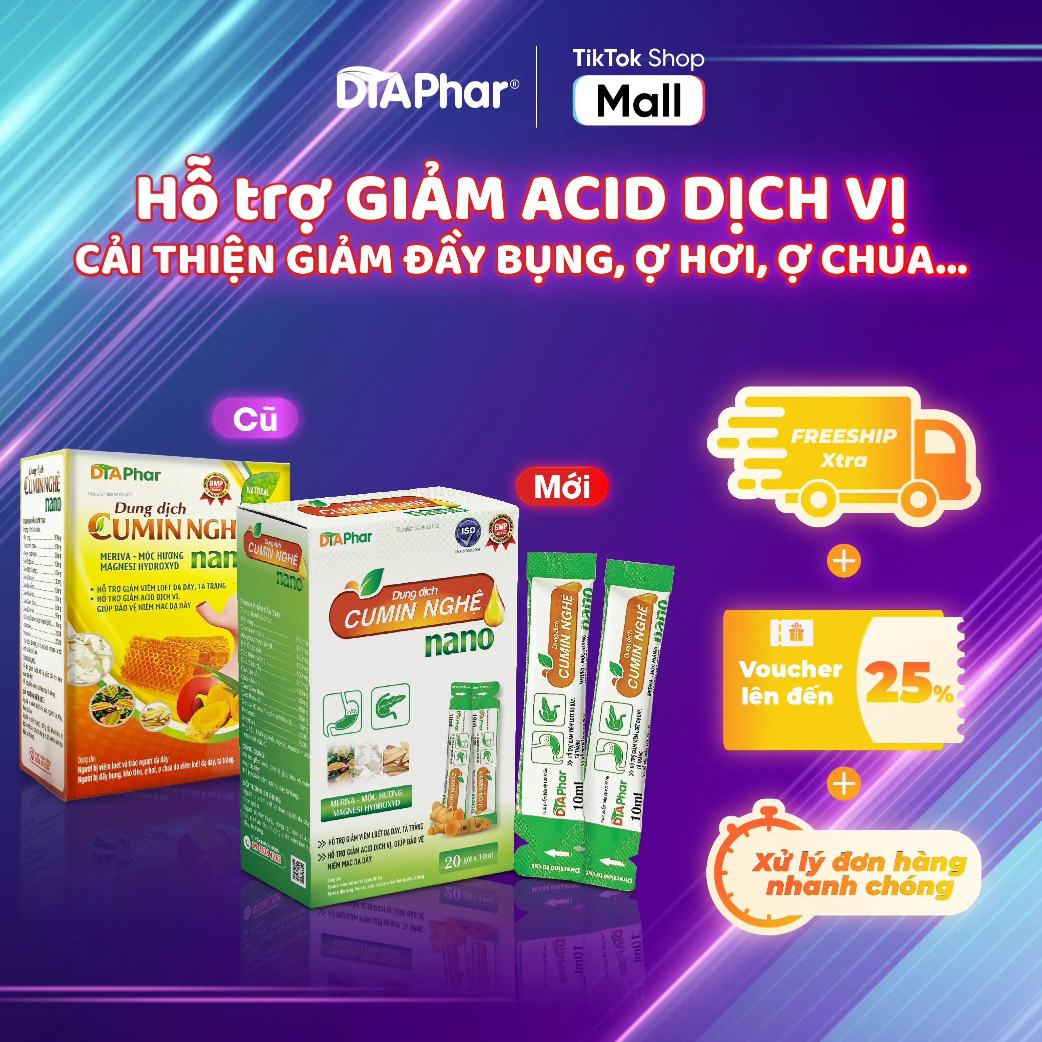 Cumin Nghệ Nano DTA – Hỗ Trợ Làm Dịu Dạ Dày, Giảm Ợ Hơi, Khó Tiêu, Cảm Giác Nóng Rát Sau Ăn – Hộp 20 Gói