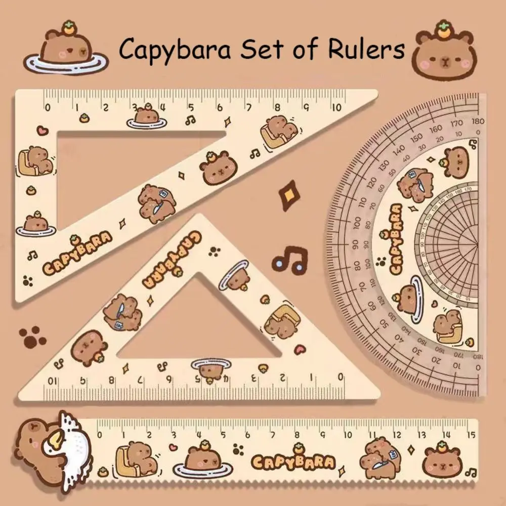 Bộ Capybara Acrylic, 4 Cái / bộ, Đồ Dùng Văn Phòng, Dụng Cụ Vẽ, Thước Thẳng, Bộ Hoạt Hình Dễ Thương, Hình Vuông, Hàng Mới Về