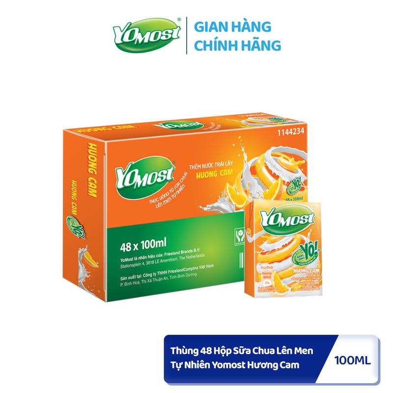 Thùng 48 Hộp Sữa Chua Lên Men Tự Nhiên Yomost Hương Cam 100ml (48x100ml)