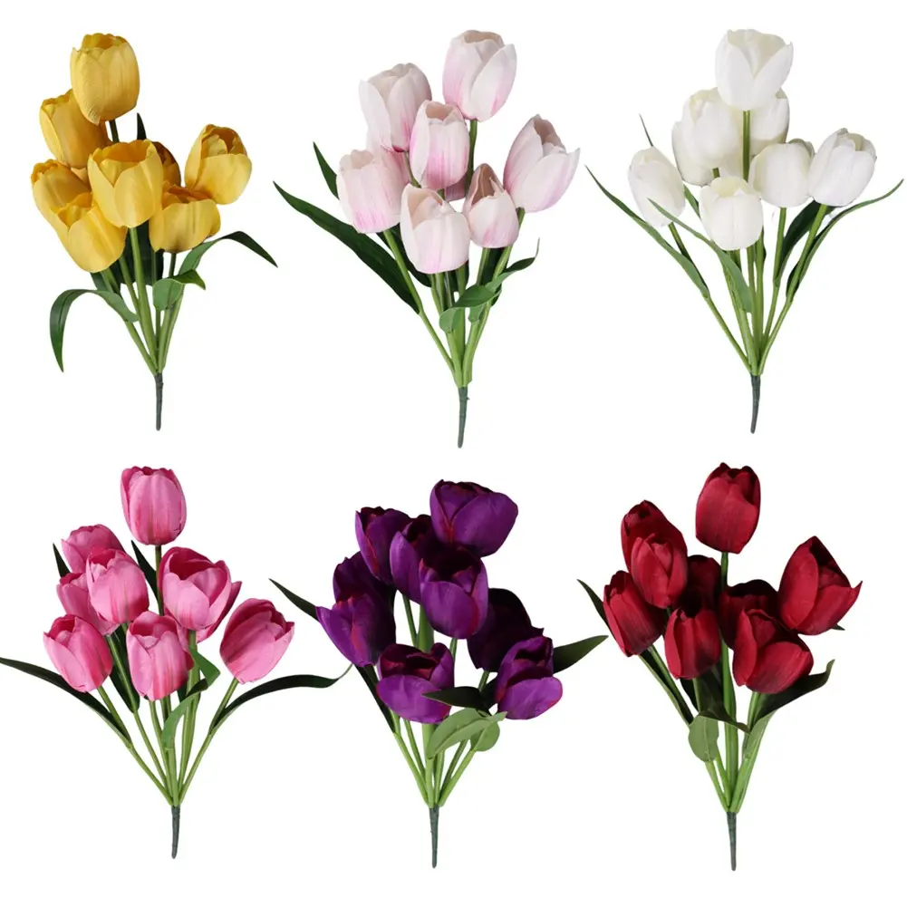 9 Heads Artificial Flowers Fake Tulips Plastic Plants For Wedding Home Decor