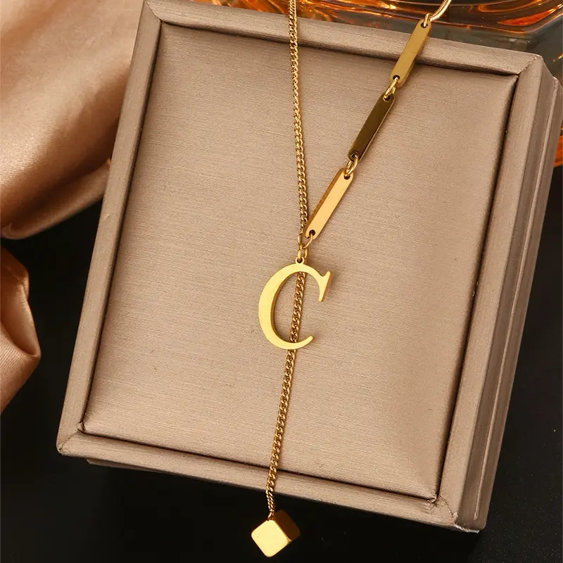 Kalung Titanium Inisial Alphabet Huruf A-Z Cube Anti Karat Korean Style A01-A26 4