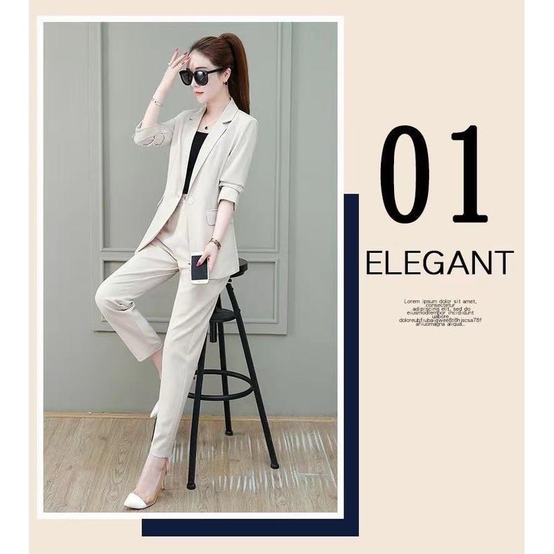 Bộ Đồ Công Sở, Bán Chạy, Dành Cho Nữ, Trang Phục Công Sở Trang Trọng, Ngoại Cỡ, Dáng Rộng Rãi Và Thường Ngày, Bộ Hai Mảnh, Thích Hợp Cho Mùa Xuân Và Mùa Thu, Áo Khoác Bộ Đồ Nữ, Caot Blazer + Quần Dài 6