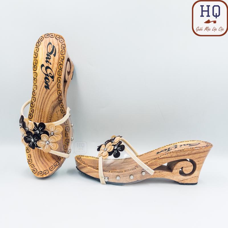 (Lọng ngẫu nhiên) Guốc gỗ 7 phân mũi tròn, dép gỗ đế xuồng kết Quế Hoa guốc mộc 7cm mặc áo dài, bà ba, pháp phục, đồ lam đi chùa, phụ kiện chụp ảnh, biểu diễn văn nghệ, hóa trang đóng kịch