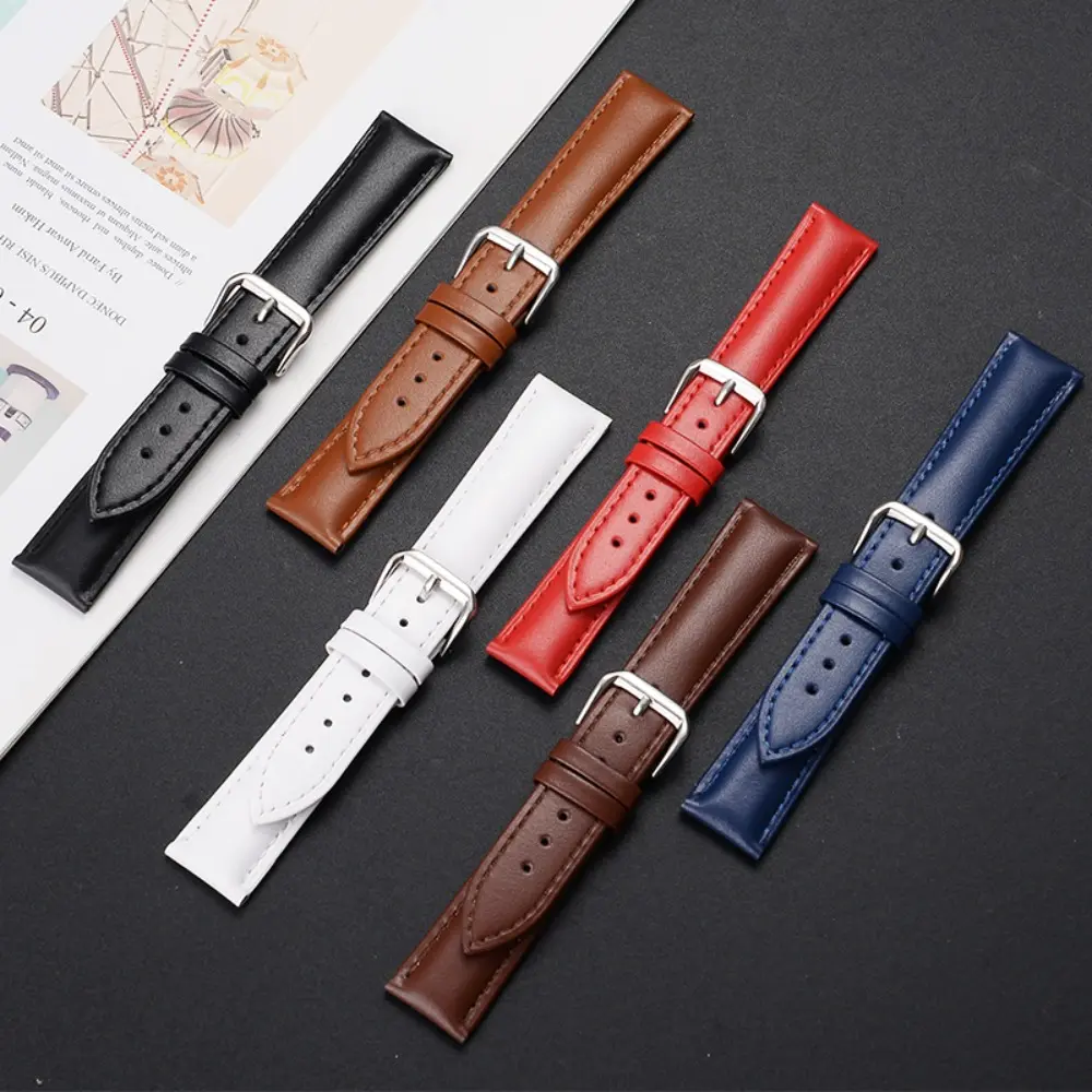 12/14mm Watch Strap Watch Accessory Soft Leather Cowhide Watch Band Strap Replace Wrist Strap White Blue Watchband