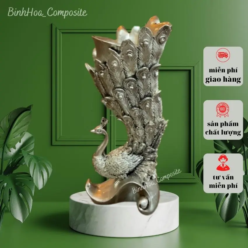 Bình hoa  con công s1 composite mã bh126, lọ cắm hoa cao cấp, lọ hoa trang trí Decor Decor Phòng Trang Trí Nhà