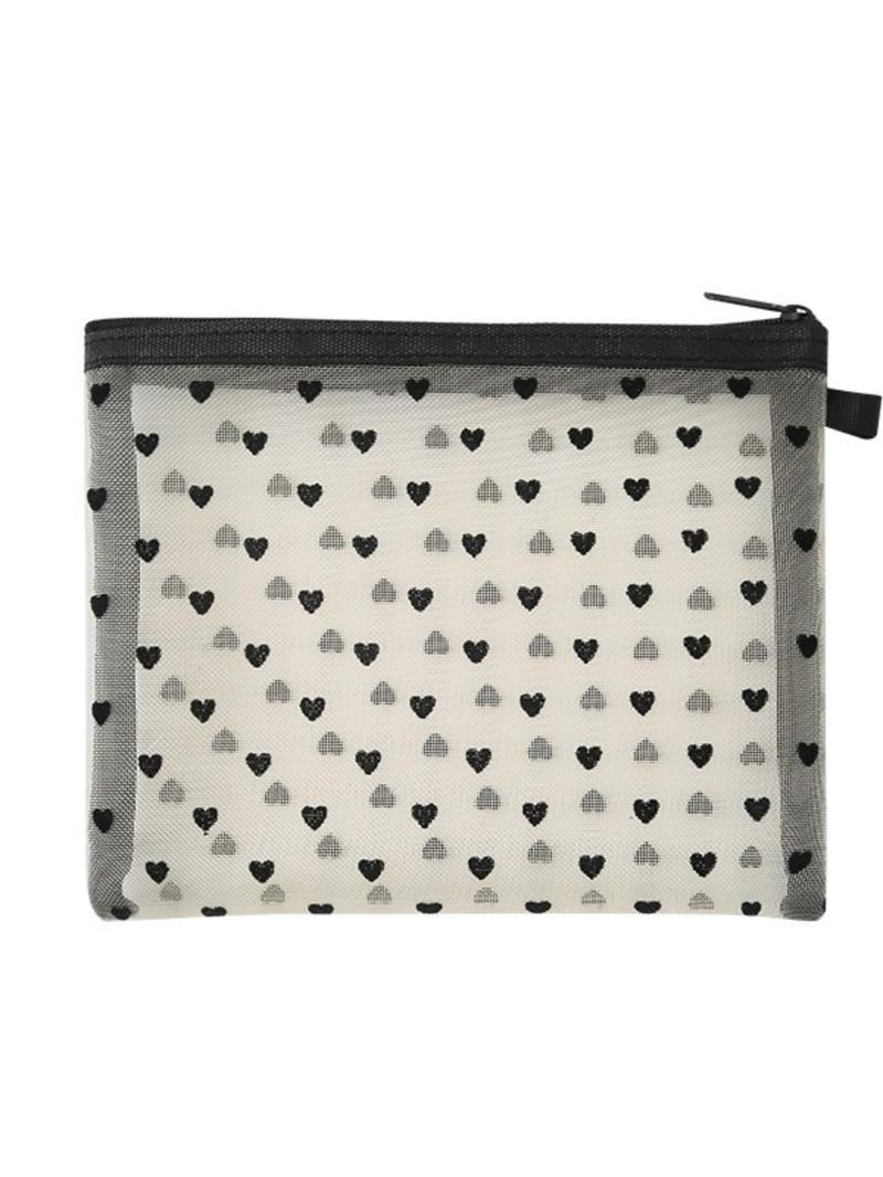 Product Introduction of Heart & Mesh Design Makeup Bag, Mini Plush Lipstick Organizer, Travel Cosmetic Storage Bag, Versatile Storage Bag for Home & Travel 4