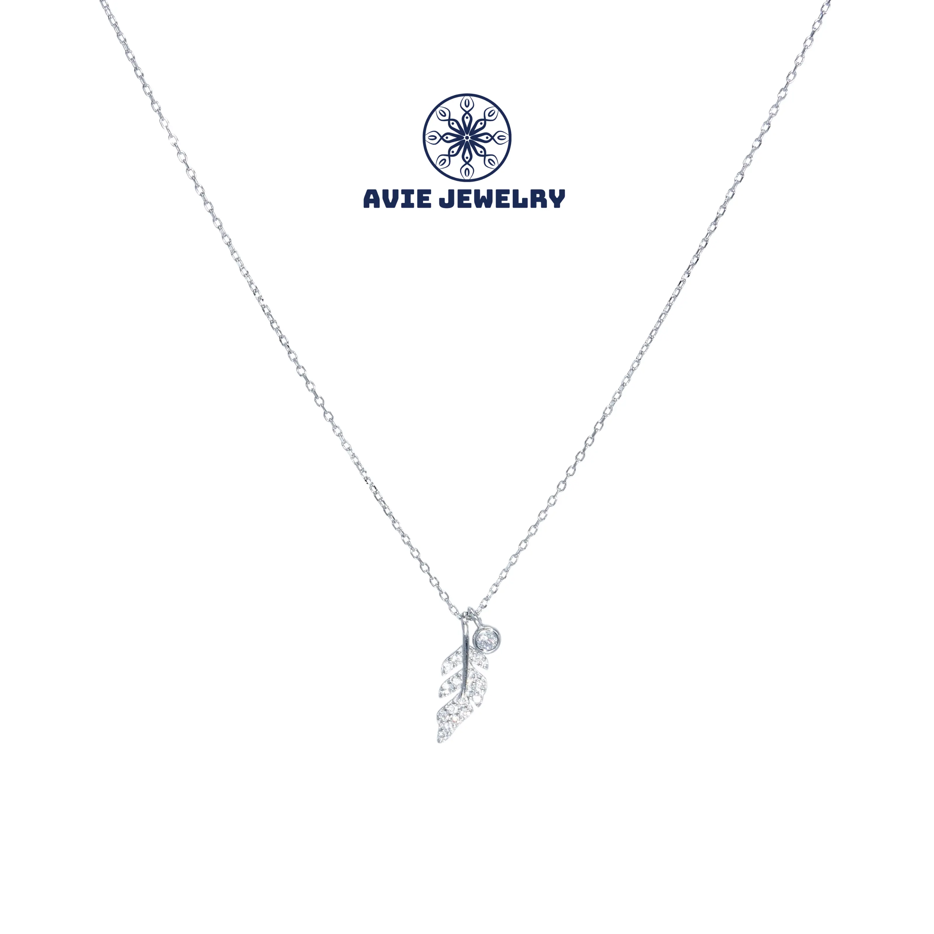 Dây chuyền bạc 925 AVIE Thiết kế Hình Lông vũ cách điệu Đính đá cao cấp AVIE JEWELRY DCAVIE0147