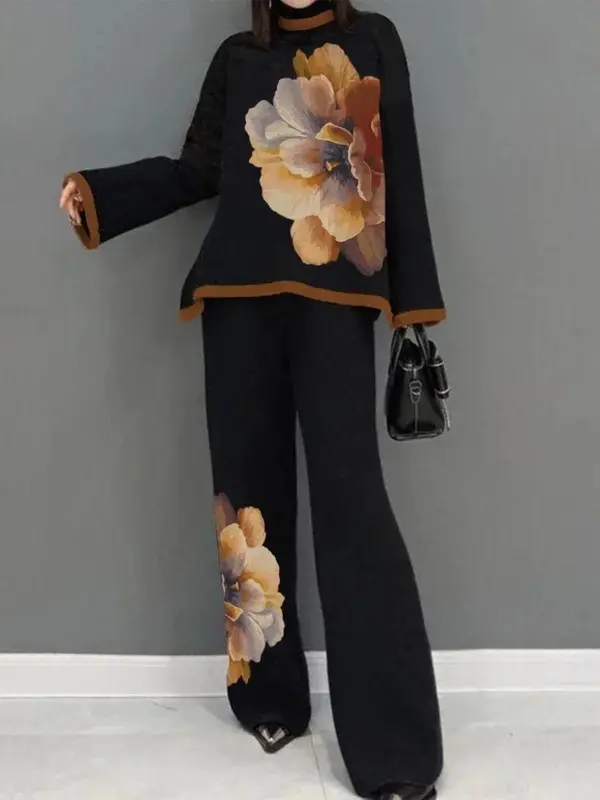 Women's Floral Print Flare Leg Pants, Elegant High Waist Bell Bottom Trousers for Daily Wear, Ladies Bottoms for All Seasons 3