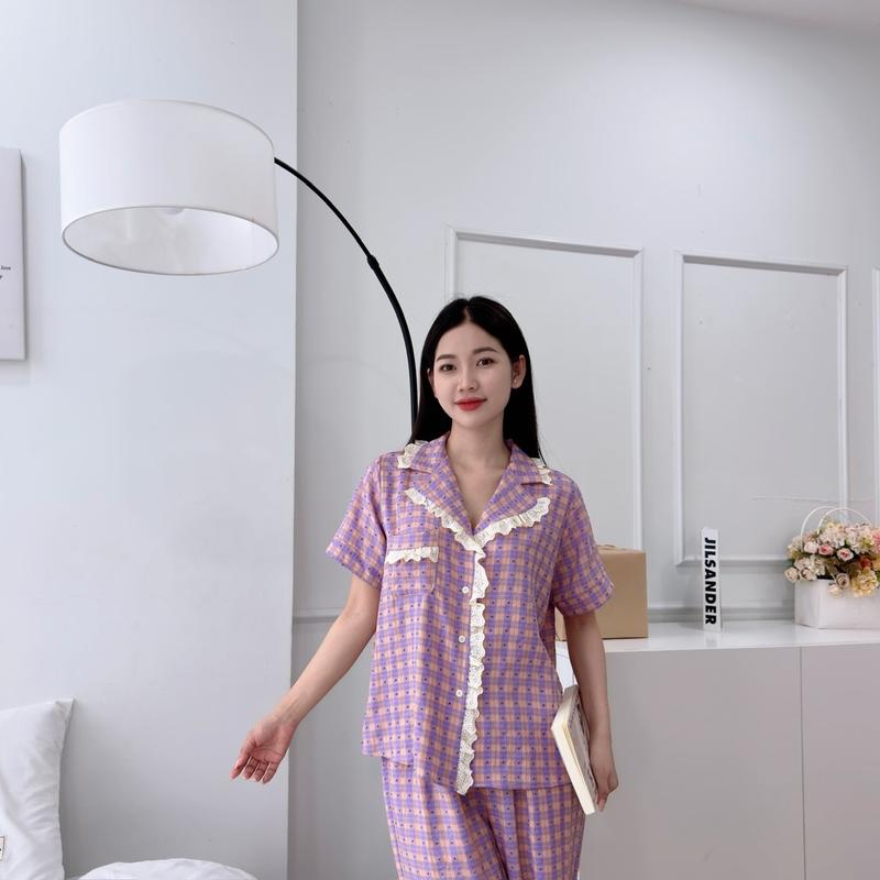 Bộ mặc nhà nữ caro tím tay ngắn Ms 2666 2