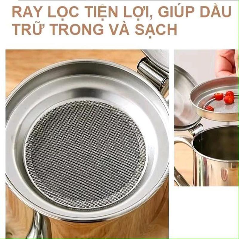 Bình lọc dầu Inox 800ml lọc dầu thừa sau chế biến, Ấm lọc dầu ,chiết dầu mỡ kèm khay lọc tiện lợi 7