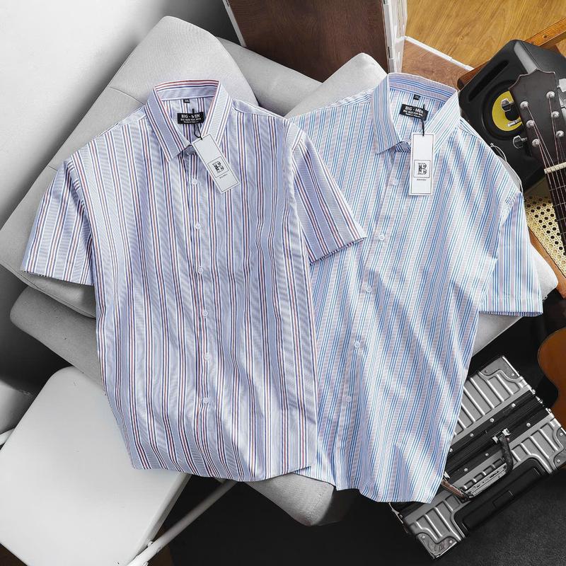 Bigmen.Bigsizemen- Áo sơ mi tay ngắn sọc dọc chất vải oxford thời trang bigsize nam 80-130 kg