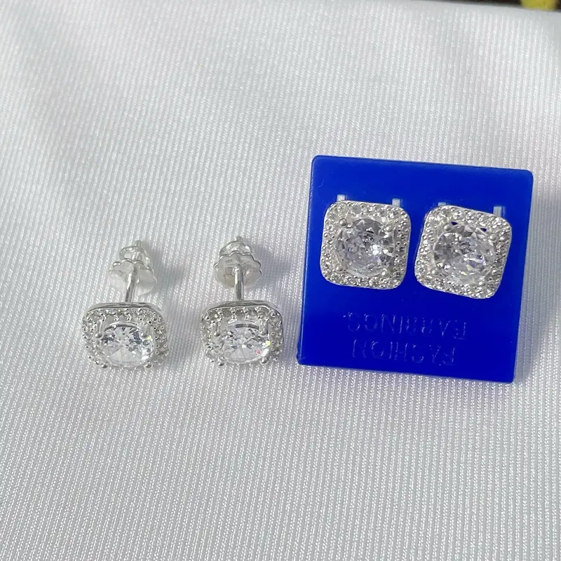 Bông Tai Chốt Vặn Hình Vuông Bạc Đẹp Dũng Anh 4