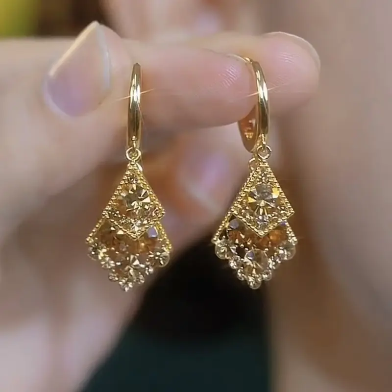 Bông Tai Kẹp Tai Kim Cương Giả, Cao Cấp, Dành Cho Nữ, Thời Trang Sang Trọng, Bông Tai Bó Sát Khuôn Mặt, Phổ Biến 0