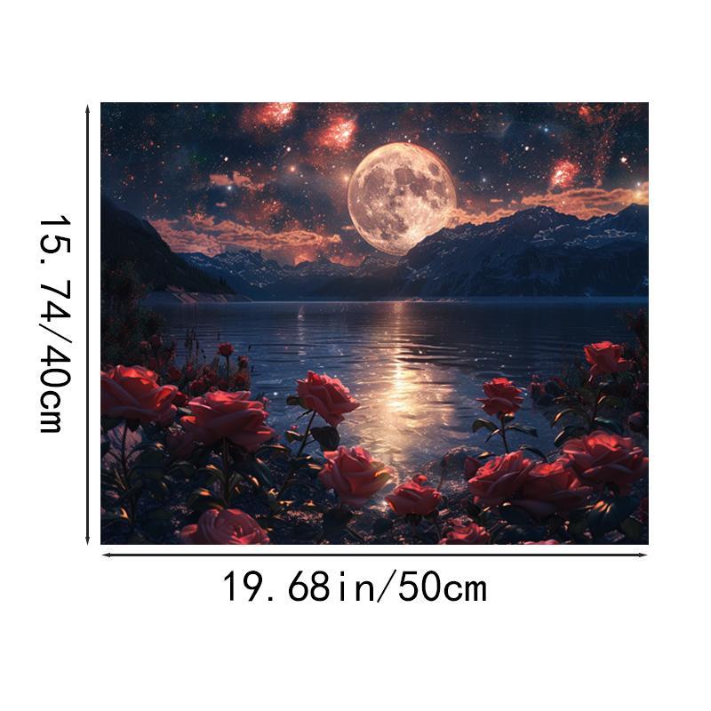 Product Introduction of Moon Landscape Pattern Oil Painting Kit without Frame, DIY Acrylic Paint Painting Kit by Numbers, DIY Painting Supplies for Beginner Adults 6