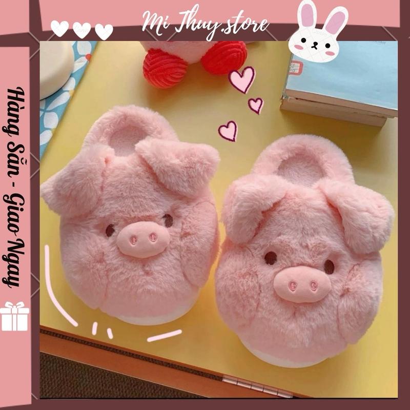 Chọn tăng 1 size Mi Thuy Store Dép bông dép lông nam nữ đi ngoài trời XXT DÉP HEO HỒNG MẬP Ú