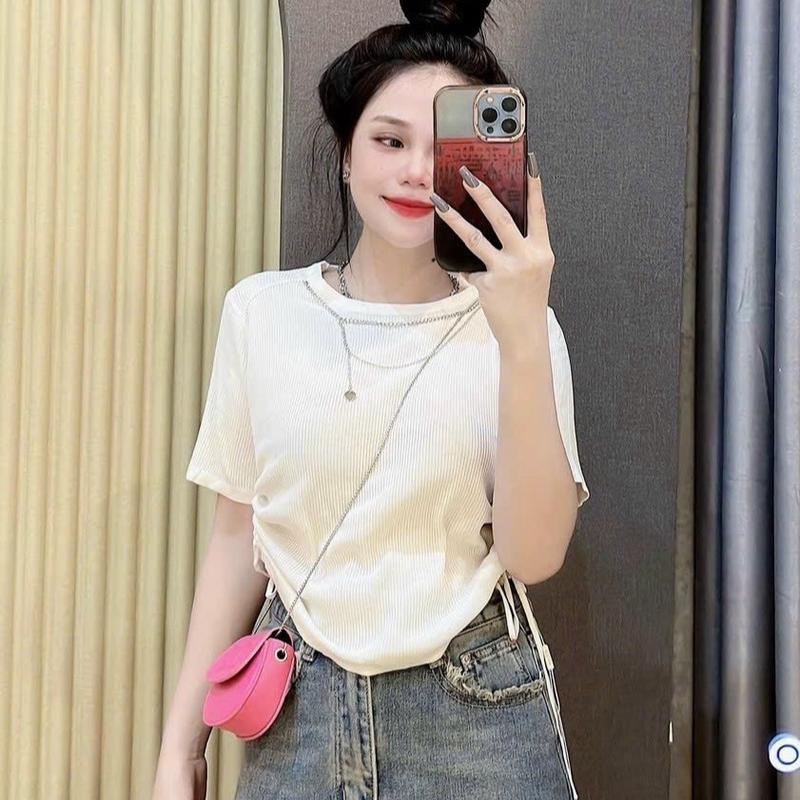 Áo cổ tròn sọc có rút eo 2 bên hông Ôm gọn Kẻ sọc (LUNA STORE) Top Nữ 4