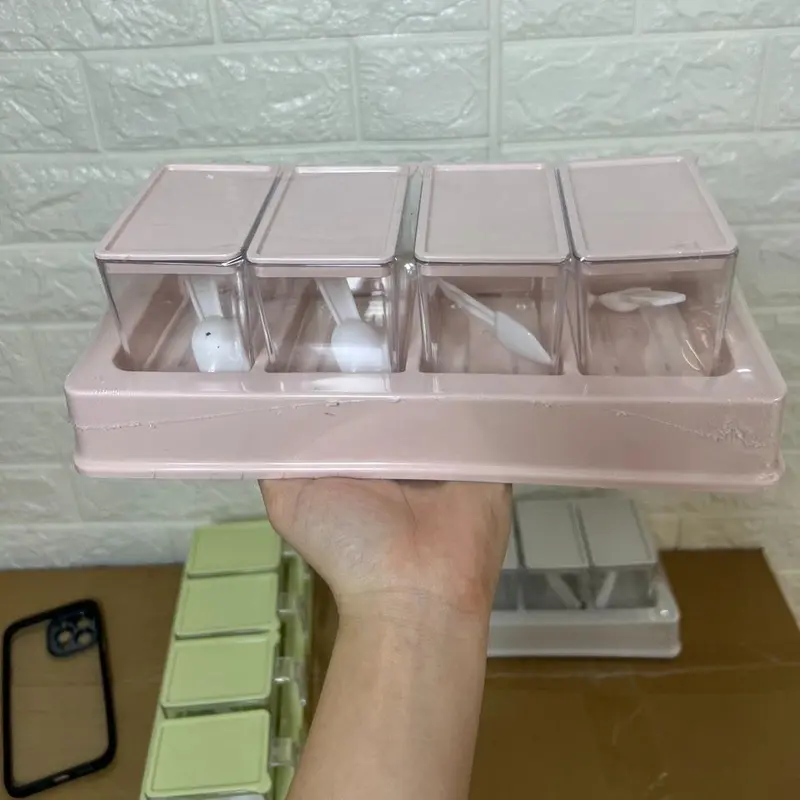 Bộ 4 hộp đựng gia vị, hũ khay lọ đồ đựng gia vị kèm muỗng thìa cao cấp có nắp kín chống ẩm dung tích 250ml - Home Decor 3