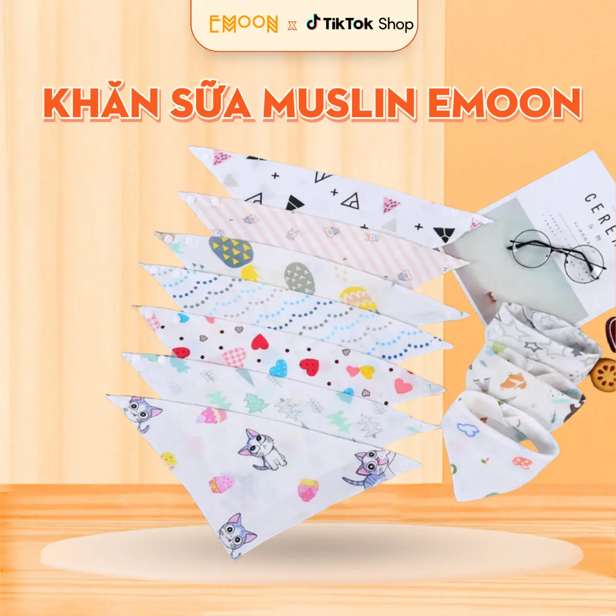[Quà Tặng] Khăn Sữa Xô Cho Bé Emoon, vải Xô Muslin, Yếm Ăn Dặm cho bé.