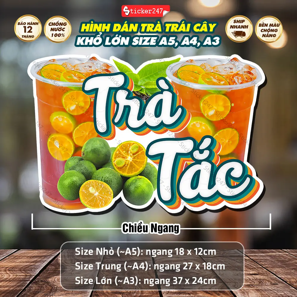 Decal Trà Tắc Chống Nước Vintage - Hình Dán Cafe Sữa, Cà Phê Đá Trang Trí Quán Trà Sữa, Cà Phê, Dán Xe, Quầy, Tủ, Tường F80-11