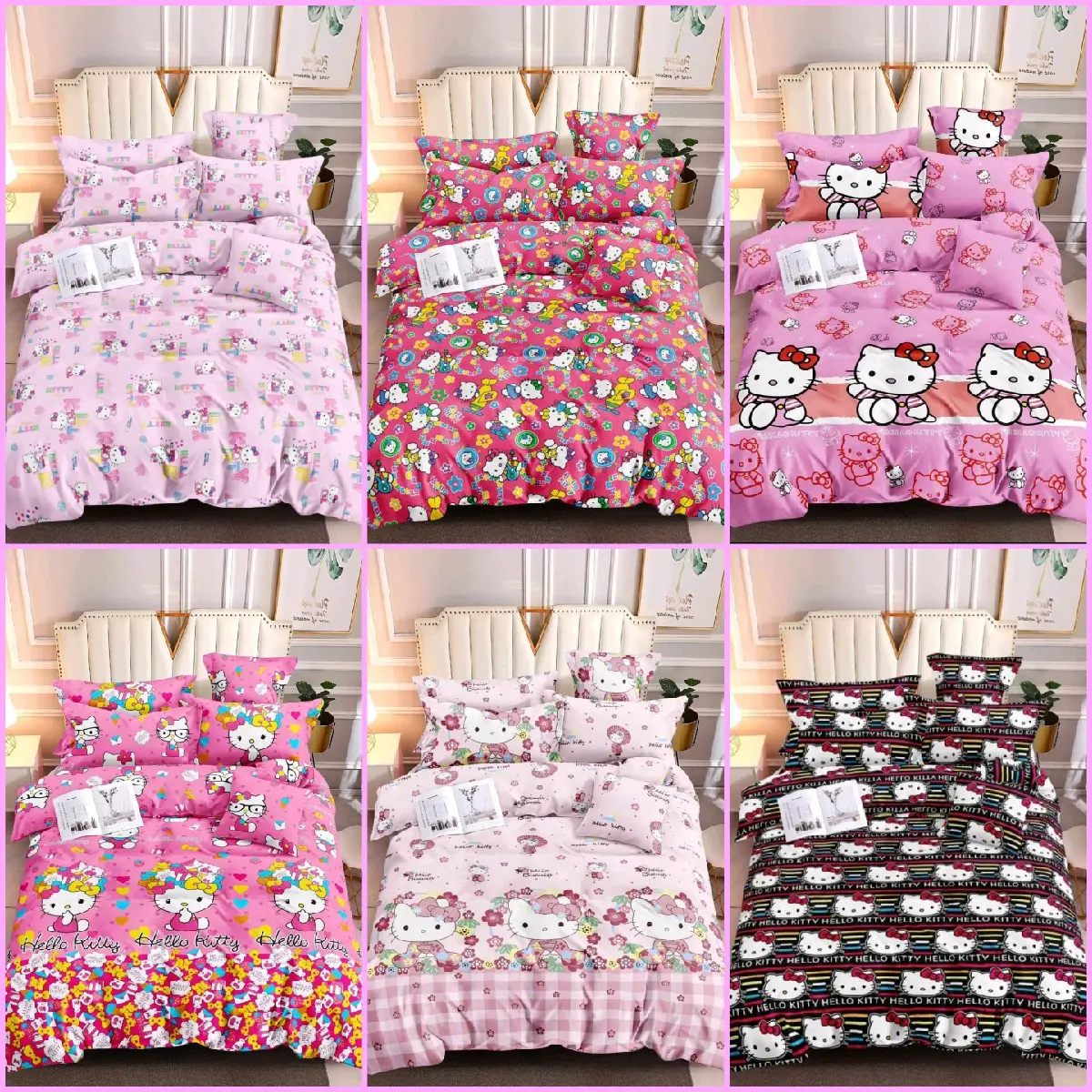 HELLO KITTY  DESIGN CANADIAN COTTON BEDSHEETS AND PILLOWCASE FULLY GARTETIZED