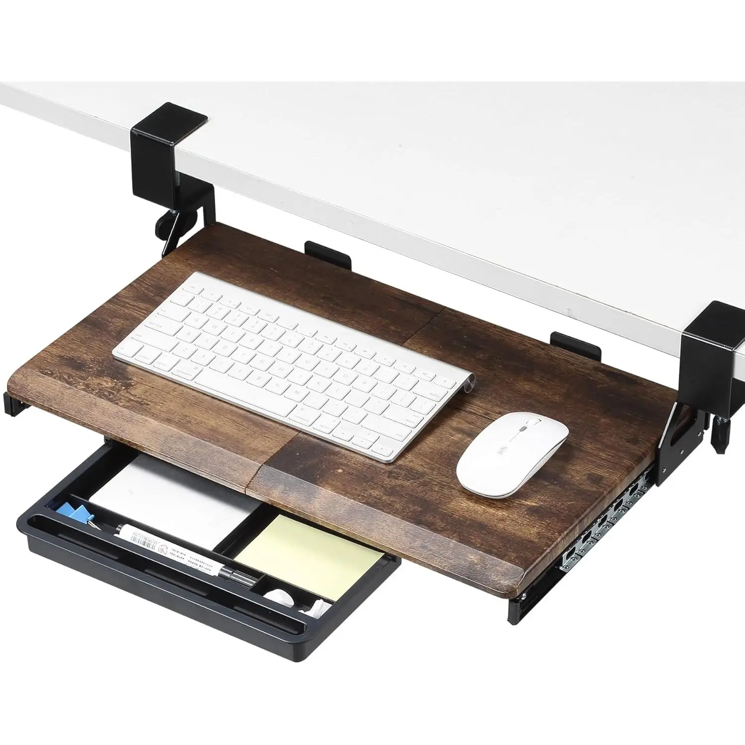 Keyboard Tray Under Desk, 19.7" X 11.81" Small Size Keyboard Drawer with C Clamp-on Mount Easy to Install, Computer Keyboard Stand Slide Pull Out, Ergonomic Keyboard Tray for Home, Office