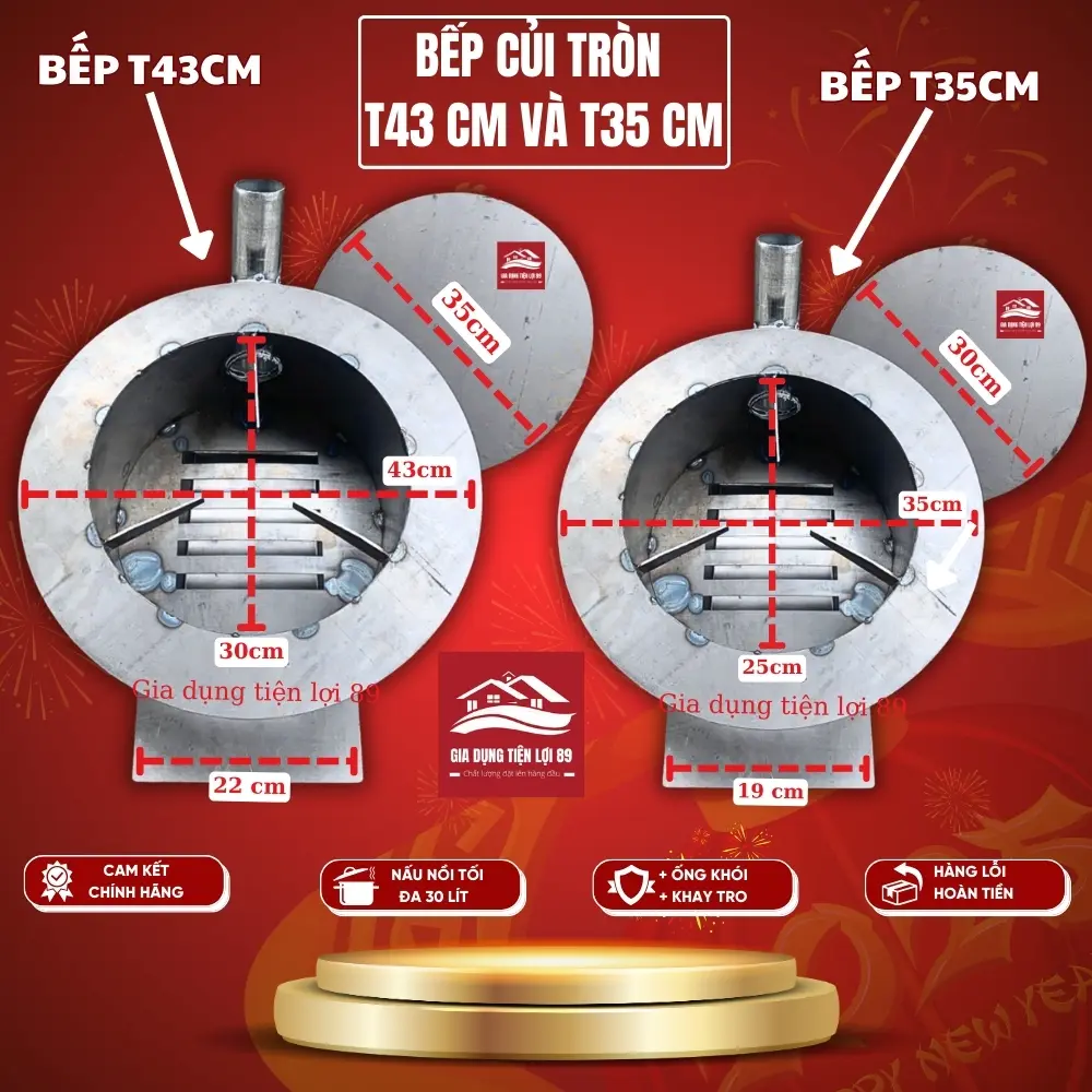[Hàng Loại 1] Bếp Củi Không Khói Tròn T35cm Thông Minh, Không Đen Nồi, Tiết Kiệm Củi, Thép Cacbon Dày Dặn, Mẫu 2025 Có Ống Khói