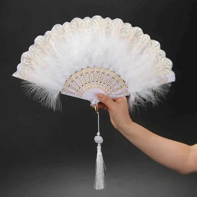 Quạt Gấp Lông Vũ Màu Trắng, Phong Cách Trung Quốc, Làm Bằng Nhựa, Thích Hợp Cho Đám Cưới, Cosplay, Tiệc Tùng, Trang Trí Nhà Cửa, Quạt Cầm Tay Cô Dâu Cổ Xưa, Đồ Trang Trí