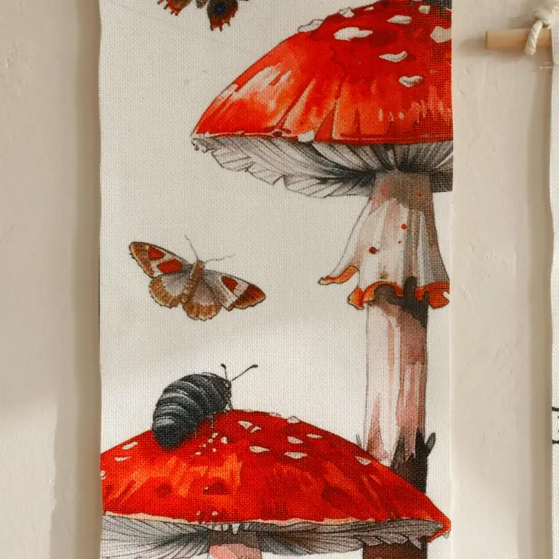 Mushroom & Butterfly Pattern Wall Hanging Tapestry, 1 Count Wooden Wall Decor, Wall Hanging Decor for Home Living Room Bedroom, Hangable 4