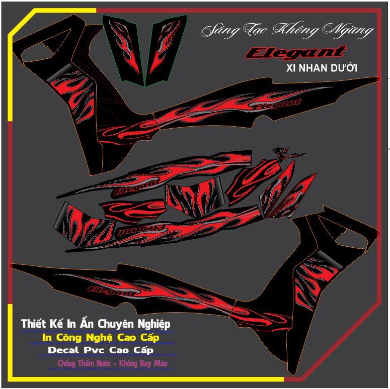 tem lửa đỏ dán xe elegant đời xi nhan dưới yếm in decal trắng có ép keo chống bay màu Nhãn Dán