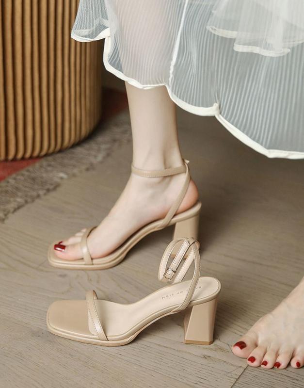 Giày cao gót nữ đế vuông 5 phân, Sandal cao gót hở mũi cao cấp kiểu pháp, 4 màu trắng,kem,đen,nâu, mã TD71 5