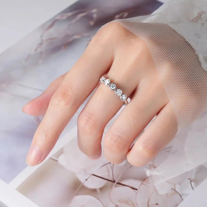 Product Introduction of LLXYW Total 0.5/1.5CT Luxury Round Bezel Full 3mm/4mm Moissanite Ring For Women Girls S925 Silver Pass Test Rings Wedding Band Gift 15