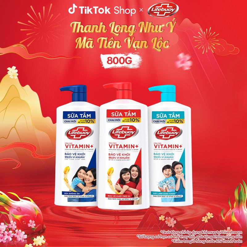 Sữa Tắm Lifebuoy Công thức Vitamin+ Hỗ Trợ Bảo Vệ Khỏi Vi Khuẩn Biến Đổi Chai Túi 800G 1