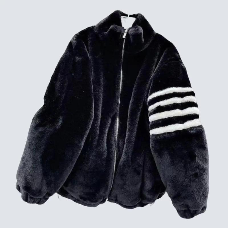 Áo Khoác nỉ  Thom  Lông Cừu (02) Dày Dặn Phối Kẻ Sọc Tay, Phong Cách Hàn Quốc nam nữ mặc cực chât (02)