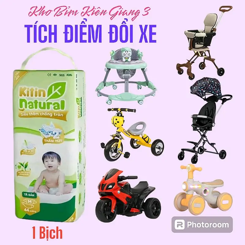 (Tích Điểm Đổi Xe) 1 Bịch Tã Bỉm Kitin Natural, đủ size Dán và Quần Cho Bé Voi Xe Đẩy 0