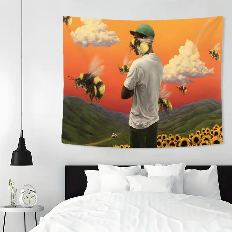 Bee Field Pattern Tapestry, Aesthetic Wall Hanging Decor, Polyester Tapestry for Bedroom Home Office Decor, Home Accessories