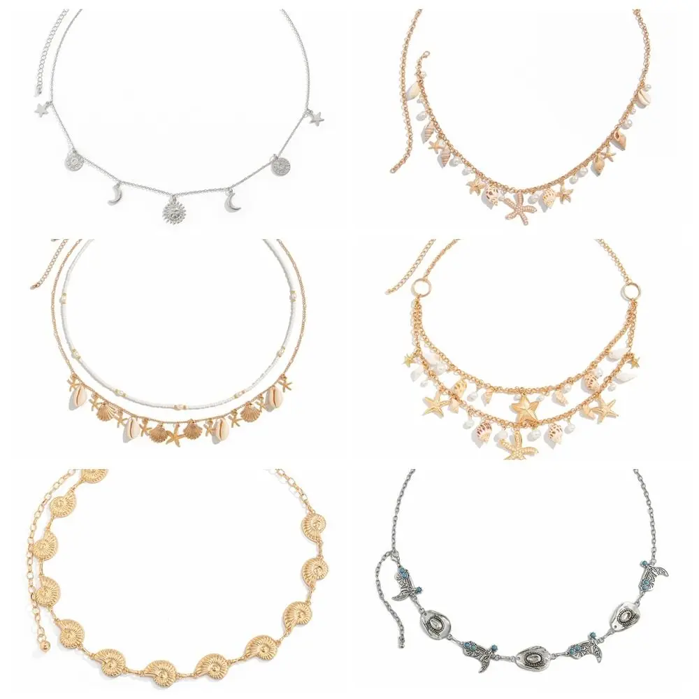 Dây Thắt Lưng Hợp Kim, Thời Trang Edous, Phong Cách Bohemian, Mặt Dây Chuyền Ốc Xà Cừ Giả, Dây Chuyền Thắt Lưng, Dây Chuyền Thắt Lưng Vỏ Sò Bãi Biển, Dành Cho Nữ