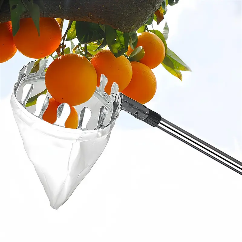 Product Introduction of Stainless Steel Fruit Picker, Adjustable Pole Harvesting Tool, Orchard Harvesting Device, High Altitude Fruit Collector, Portable Fruit Harvester 0