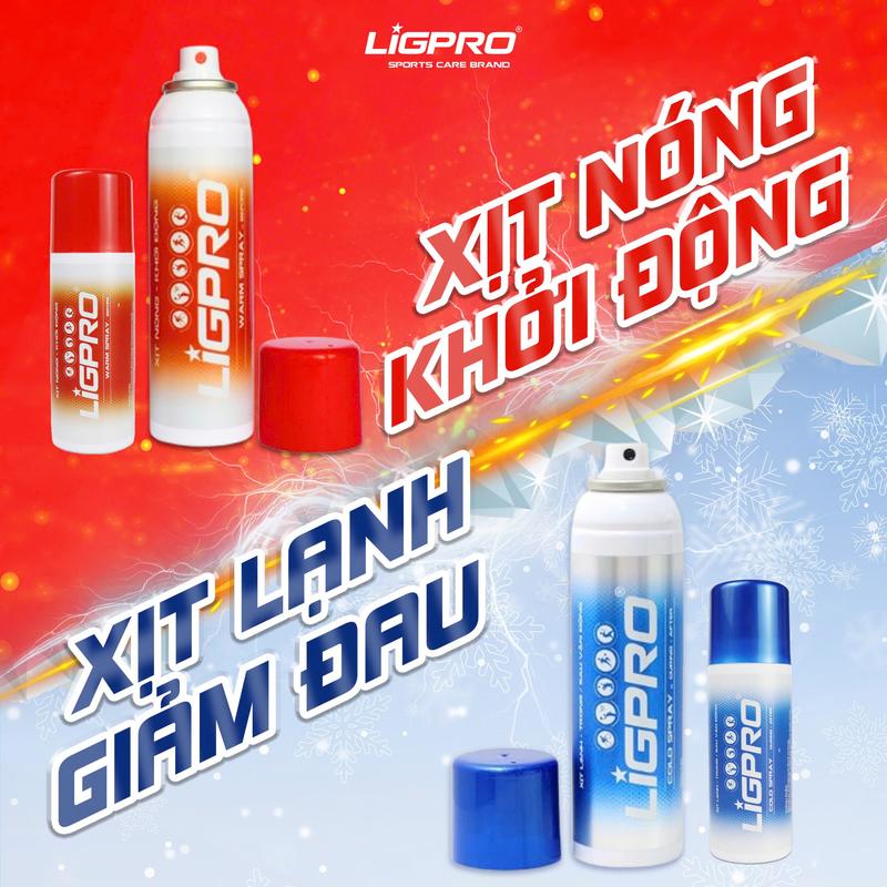 [LIGPRO] Xịt lạnh giảm đau + Xịt nóng LIGPRO 200ml giúp giảm đau do chấn thương cơ, khớp, dây chằng, dùng trong thể thao, bóng đá, bóng chuyền, cầu lông,...