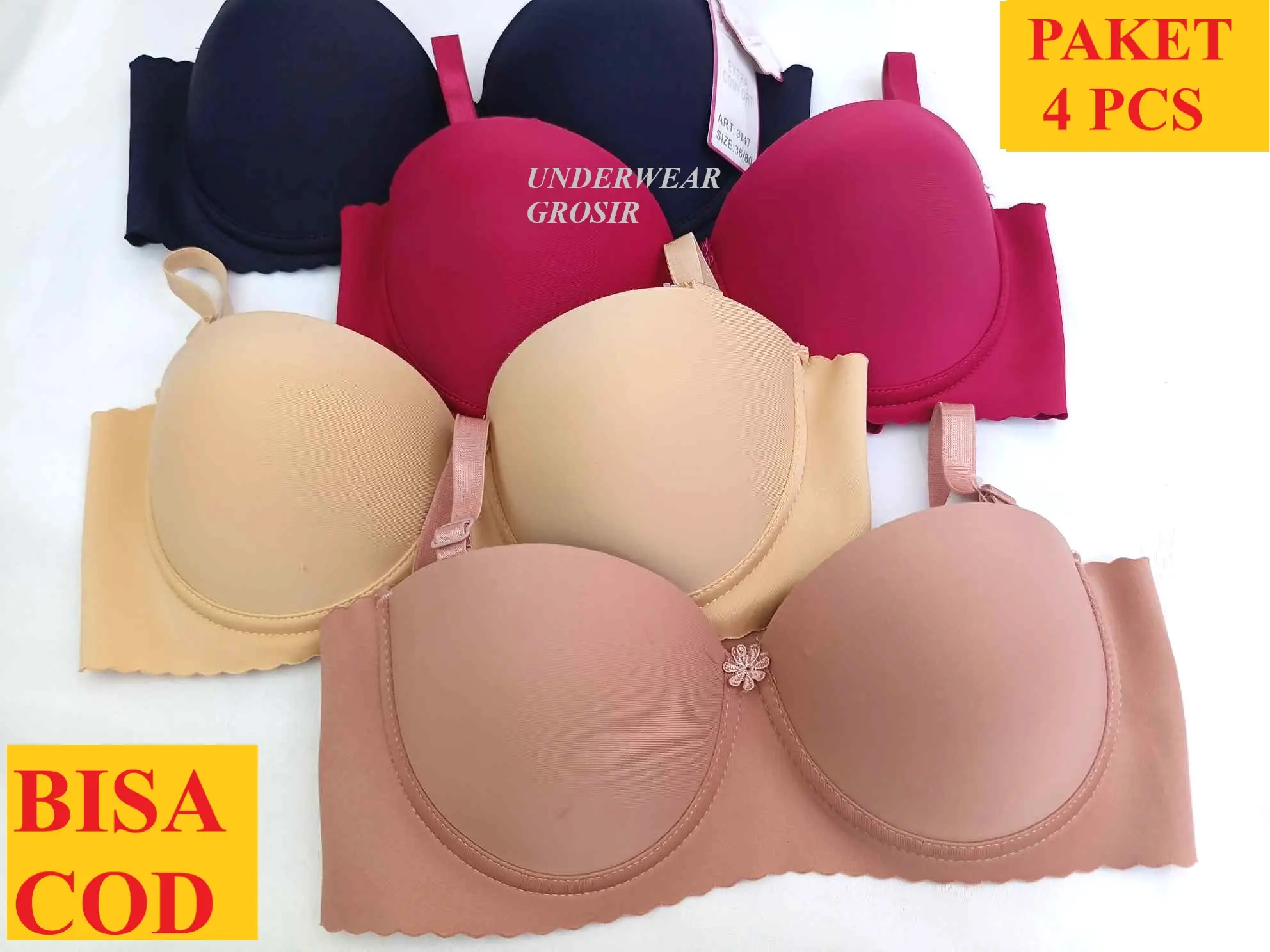 4 Pcs PROMO ! BH Bra Kawat Push Up Busa Tipis Premium Cup B Kait 3 Bahan Seamles | Size 36 38 40 42